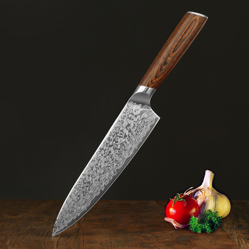 Damascus Leather Kitchen Knife