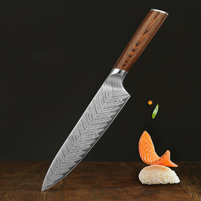 Damascus Leather Kitchen Knife