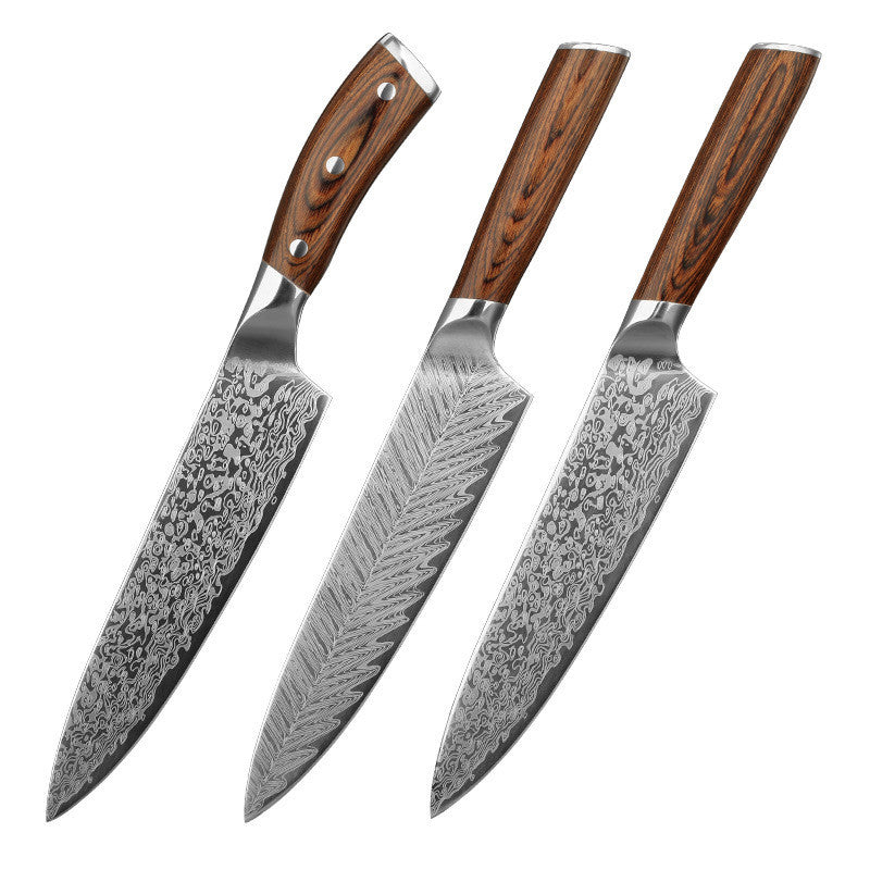 Damascus Leather Kitchen Knife