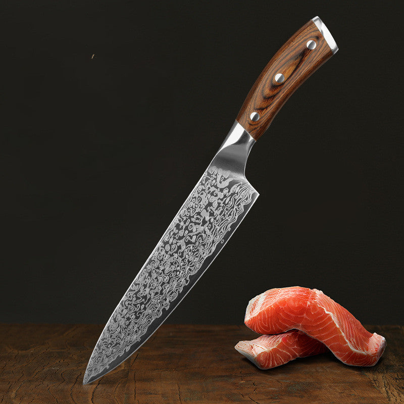 Damascus Leather Kitchen Knife